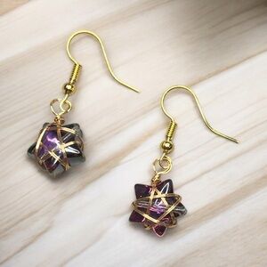 14k Gold and Purple Crystal Star Wire Wrapped Earrings